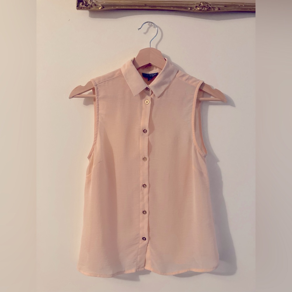 Vintage TopShop Sheer Pink Button Up Tank Top Blouse Lightweight Women’s Size 2